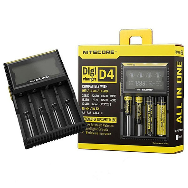 Nitecore D4 Battery Charger LCD Intelligent Charger Li-ion 18650 14500 16340 26650  12V Battery Charger