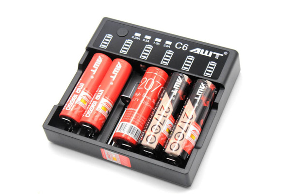 100% authentic AWT C6 charger 2A vape mods battery charge for 18650/20700/2170/26650 battery hot selling 6 bay charge for vape mod start kit