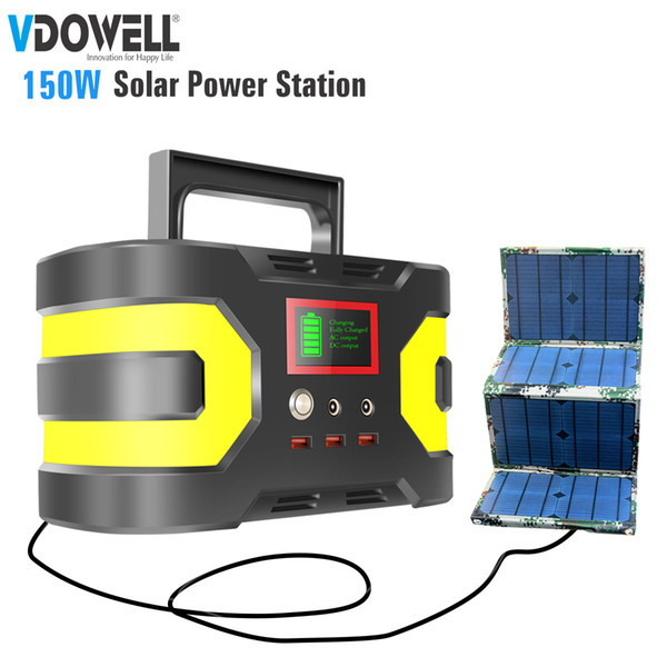 150W 220/110V solar stand-by Power Supply with Lithium battery with DC/AC/USB output for home,outdoor,Camping,trip,Fishing+60W solar panel