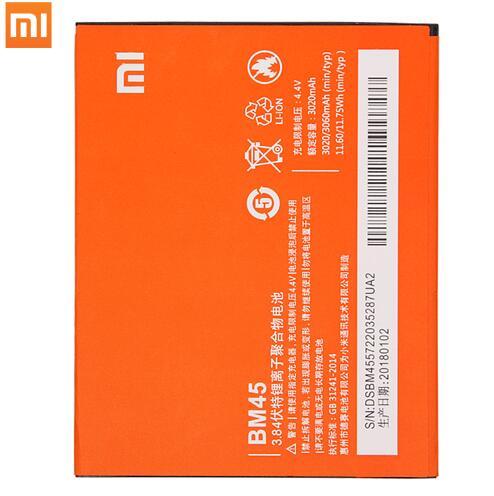 Xiao Mi Original BM45 Mobile Phone Battery For Xiaomi Redmi Note 2 Hongmi Note2 Replacement Batteries Real Capacity 3020mAh