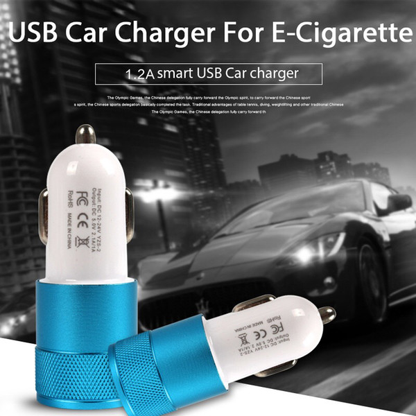 Newest Dual USB Charger For E-cigarette Car Smart Phone/Tablet Adapter2.1A Auto Vehicle Metal Charger Electronic cigarette Mini car charger