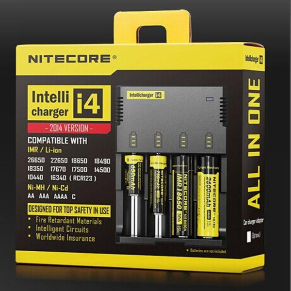 Original Nitecore I4 Universal Battery Charger all in one i4 chargers for 18650 14500 18490 17500 AA AAA C E Cigarette VTC4 5 VS I2 D2 D4