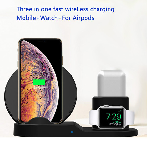 QI Wireless Charger Stand For IPhone 8 Plus X XS Max XR Wireless Charging Dock Station 3 In 1 For Apple AirPods For Apple Watch 2 3 4 + box