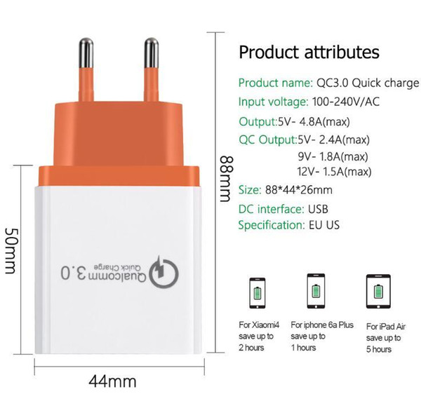Free DHL EGEEDIGI Quick Charge 3.0 18W USB Charger for iPhone X 8 Plus Fast QC 3.0 Charger for Samsung Galaxy s9 Xiaomi mi 8 USB Charger