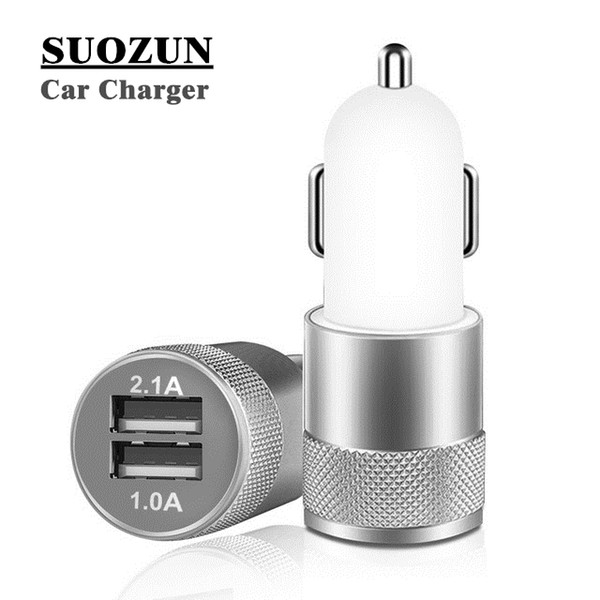 SUOZUN Metal Dual USB Port Car Charger Universal 12 Volt / 1 ~ 2 Amp for Apple iPhone iPad iPod / Samsung Galaxy Droid Nokia Htc