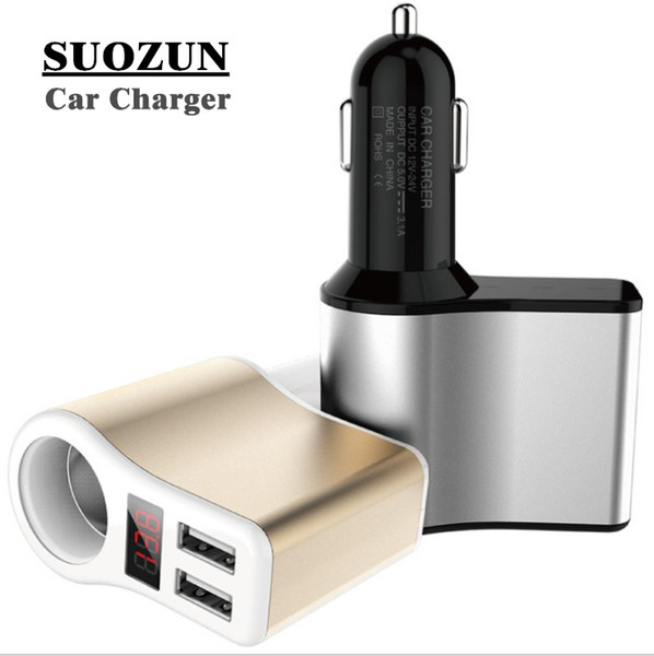 SUOZUN Electronic Display USB Dual Car Charger 5V Dual 2 Port car Chargers for iPad iPhone 5 5S iPod iTouch HTC Samsung