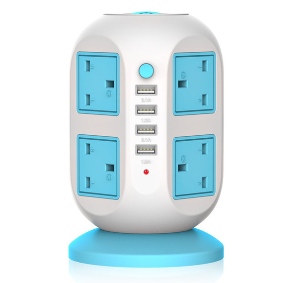 8 US Outlet + 4 USB Overload Protection Fire Retardant Material Anti-thunder Vertical Multi-socket