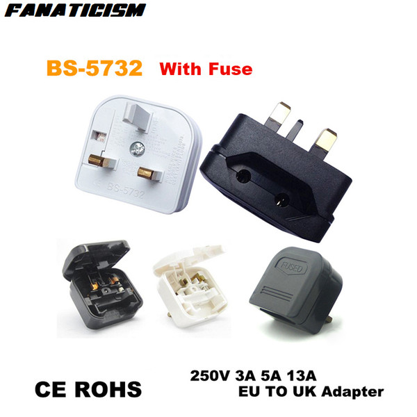 Fanaticism International BS-5732 Embedded Electrical Plug Adaptor With Fuse UK Travel Charger Converter EU To UK Plug Adapter