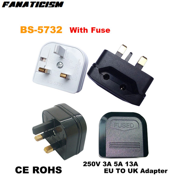 Fanaticism High Quality CE ROHS BS-5732 EU To UK Plug Adapter Converter AC Power Charger Connector UK Travel Plug Adaptor With Fuse