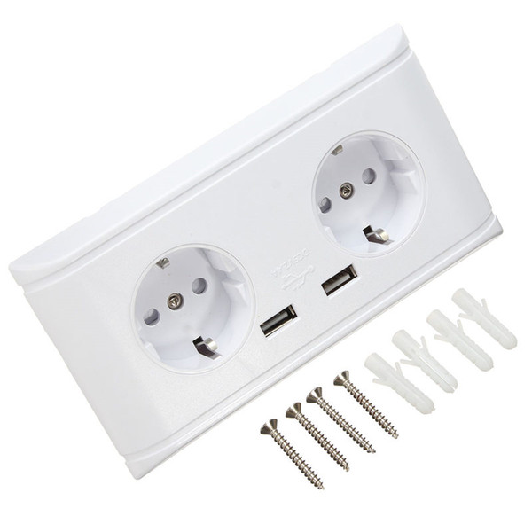 Universal UK/US/EU White Dual USB Double Wall Socket 5V 2A Charger For Mobile Phone Electrical Plug Adapter Two USB Outlets