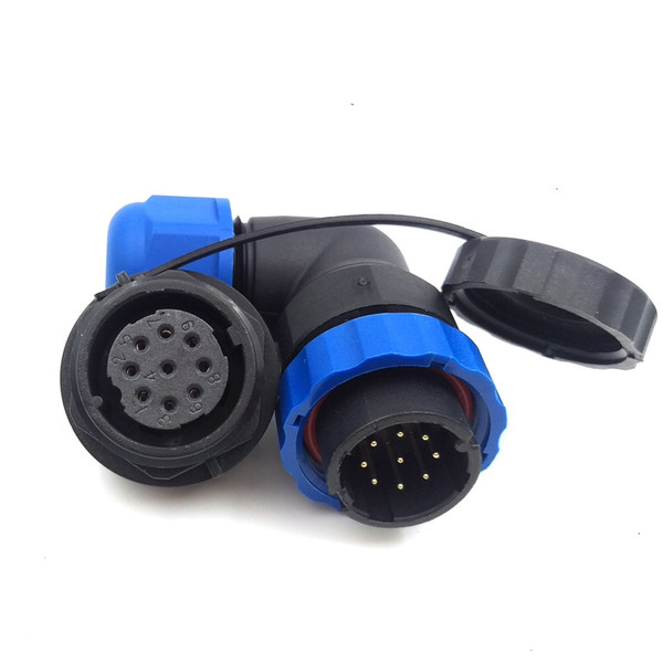 SD20 9pin Waterproof Power Cable Connector, 5A 250V Right Angle High Voltage Electronic Aviation Connectors, IP68 LED Power Plug Socket