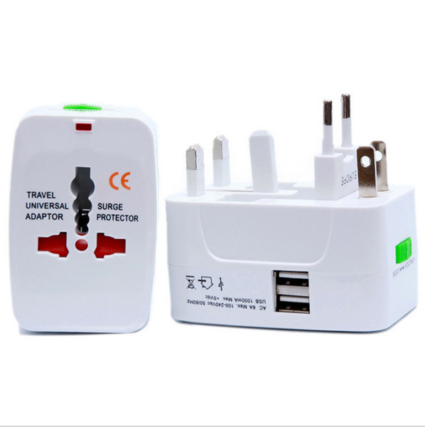 Original All-in-One Universal Travel Adaptor With 2 USB Charging Port Wall Charger AC Power AU UK US EU Plug Adapter Adapter retail packing