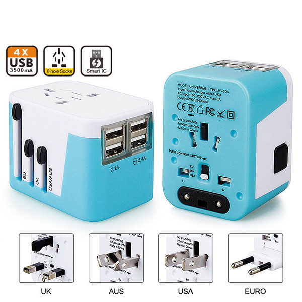 Global pass conversion plug 4USB travel conversion plug comes with safety slide device USB intelligent recognition function