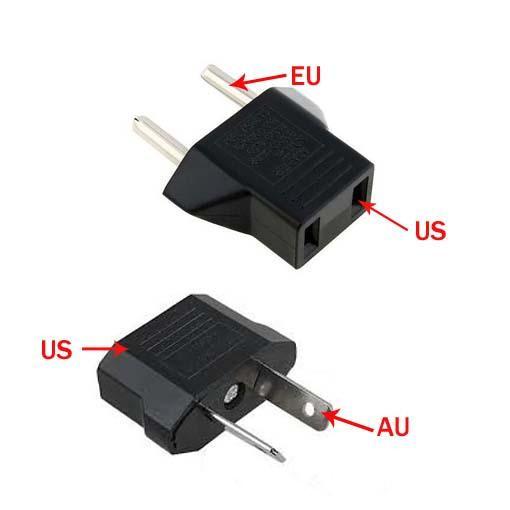 Free Epacket, US/EU to EU AU AC Power Plug Converter Adapter Adaptor USA to European Black Plastic Travel Converter Max 2200W Two Pins