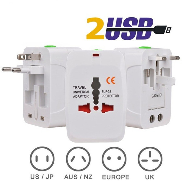 Travel Universal Wall Charge Power Adapter 2 USB For Plug Surge Protector with AU US UK EU AC International Travel Converter Retail Package