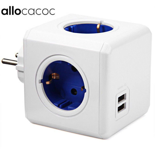 Original Allocacoc Creative magic cube shaped design 1 pc PowerCube Socket DE Plug 4 Outlets Dual USB Ports Adapter - 16A 250V 2500W f07