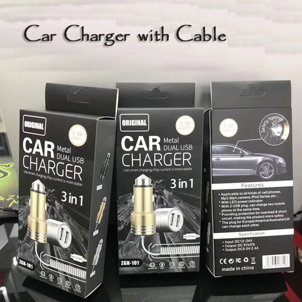 Safety hammer car charger with line 3 in 1 car charger escape safety hammer with line car chargers for Android interface universal kayxan