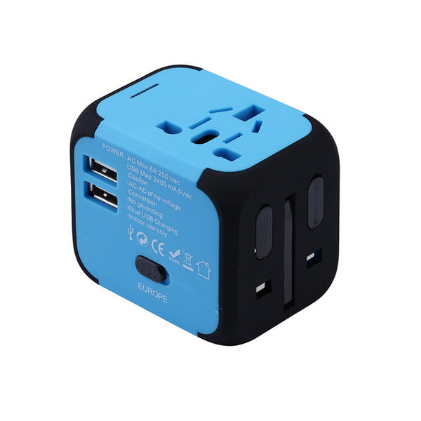 New Universal Travel Adapter Electric Plugs Sockets Converter US/AU/UK/EU with Dual USB Charging 2.4A LED Power Indicator