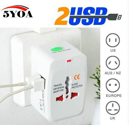 2 USB Charging Port All in One Universal Worldwide Travel Wall Charger AC Power AU UK US EU Plug Adapter Adaptor