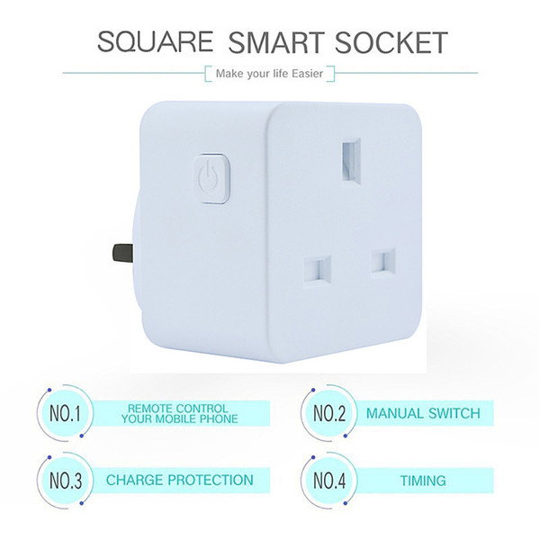 Square Smart Plug 16A Home Automation Wifi Socket 100-240V Remote Control UK Wifi Socket Working with Alexa and Google