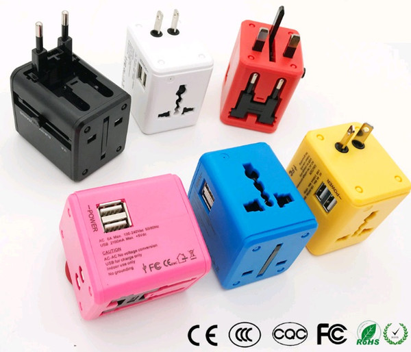 Universal Travel Adapter Electric Plugs Sockets Converter US AU UK EU with Dual USB Charging 2.1A Electrical Power Plug European