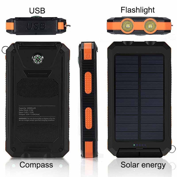 2019 New 20000mah Compass Travel Portable Waterproof solar power universal battery charger with LED flashlight and Camping lamp for outdo