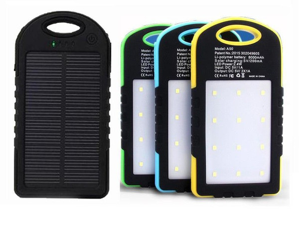 New Universal 8000mAh Solar Charger Solar Power Bank Waterproof Solar Panel Battery Chargers for Dual USB LED Camping lamp LLFA