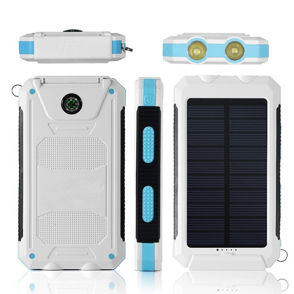 Portable flashlight Solar Charger shockproof Waterproof Rainproof Power Bank Mobile Phone Charger with compass 2 usb port