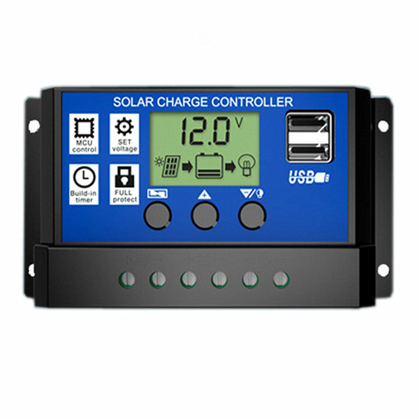 10A/20A/30A 12V/24V LCD Solar Charge Controller with Auto Regulator Timer for Solar Panel Battery Overload Protection