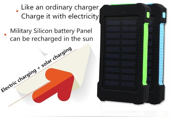 Waterproof Solar Power 10000mah Solar Battery Charger Bateria Externa Portable Charger Powerbank With LED Light Compass