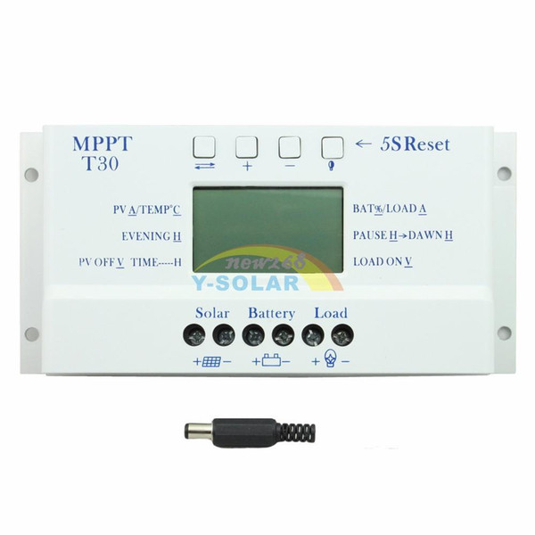 Freeshipping 30A Solar Charge Controller MPPT T30 Voltage Settable LCD Dispaly Light and Dual Timer Control 12v 24v Auto Solar Panel