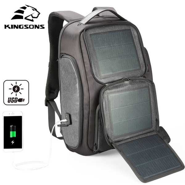 Kingsons Solar Powered Backpack for Men Fashion USB Charger Anti-theft Multifunction Laptop Backpack Mochila 2018 New Arrival