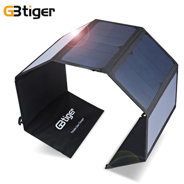 Original GBtiger 40W Dual Outputs Sunpower Solar Charger Panel Power Bank Folding Charging Bag Super Compact with Two Free Hooks +B