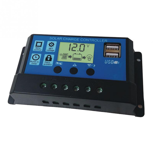 10/20/30A Dual USB Solar Panel Battery Regulator Charge Controller 12/24V