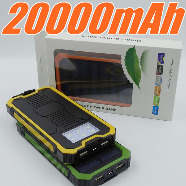 30pcs-High quality LED Dual USB solar power bank Panel Battery solar portable Charger 20000 mAh For xiaomi Mobile Phone K-YD