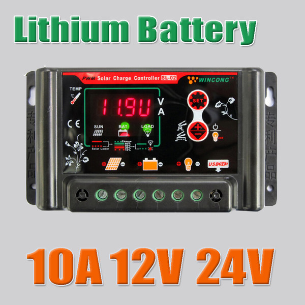 10A 12VDC 24VDC Li Li-ion lithium LiFePO4 batteries Solar Charge Controller , 10amps 12V 24V solar charger regulators