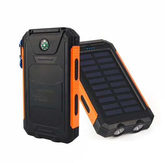 HOT Waterproof 10000mAh Dual USB Portable Solar Battery Charger Solar Power Bank with LED Light Compass