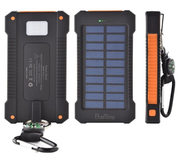 20000mah solar power bank Charger with LED flashlight Compass Camping lamp Double head Battery panel waterproof outdoor charging dropping