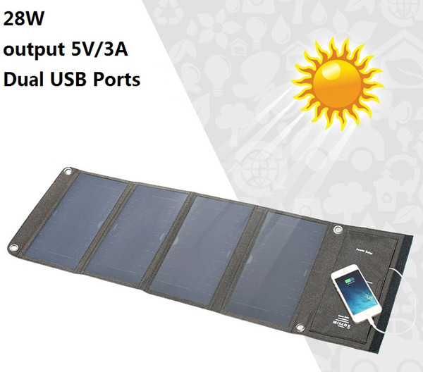 Dual USB Ports 28W Solar Panel Charger Portable Output 5V/3A Solar Cell Waterproof Power bank For laptop Xiaomi Huawei iPhone