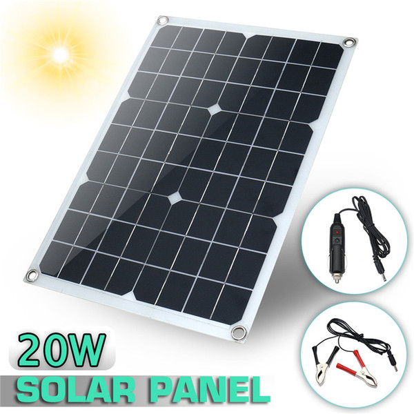 Solar Panel 12V 20W USB Monocrystalline Solar Panel with Car Charger for Outdoor Camping Emergency Light Waterproof