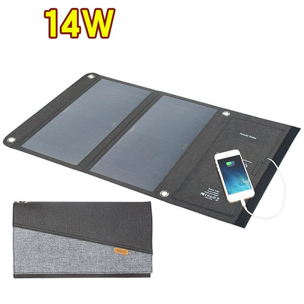 KY-14W, 14W 5V Dual USB Foldable Solar Panel High Efficiency Sunpwer Solar Cell Powerbank Solar Charger for Camping Mountaining Charging