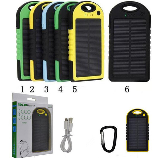 5000mAh solar power Charger and Battery panel waterproof shockproof Dustproof portable power bank for Mobile Cellphone Laptop Camera DHL