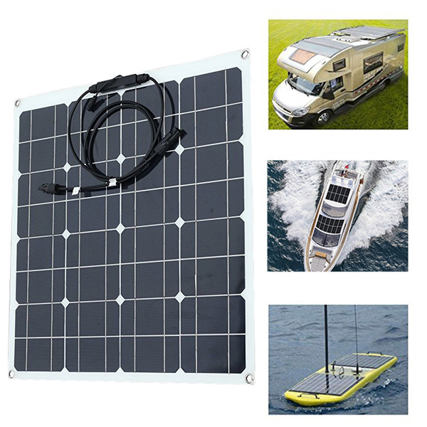 50W Watt 18V Extremely Flexible Monocrystalline Solar Panel Charge Battery Clips for Boat Car Power Supply USB