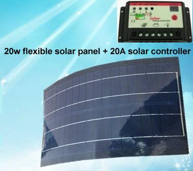 20W/12V black color flexible solar panel + 20A solar controller very slim solar panel for outdoor Diy,Car,Boat,charger