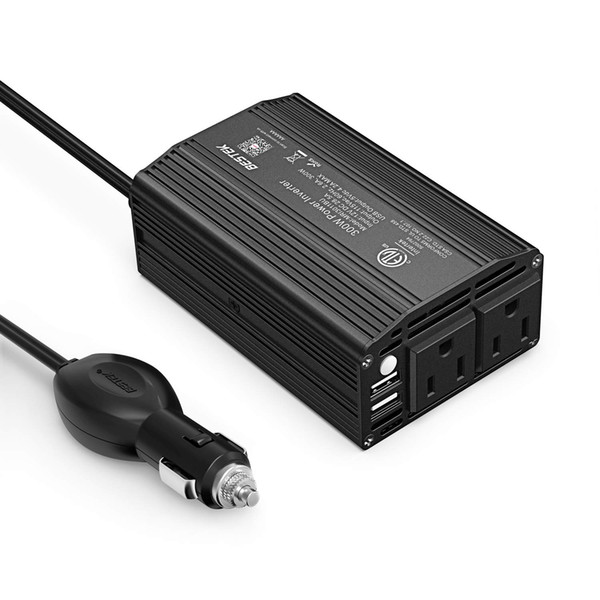 BESTEK 300W Power Inverter DC 12V to 110V AC Car Inverter with 3.1A Dual USB Car Adapter--Black color