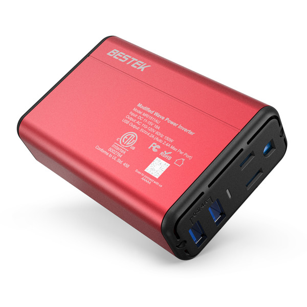 BESTEK 150W Power Inverter DC 12V to 110V AC Converter 4.2A Dual USB Car Adapter, Ultrathin Design with ETL Listed,red color, MRI1511AC-D