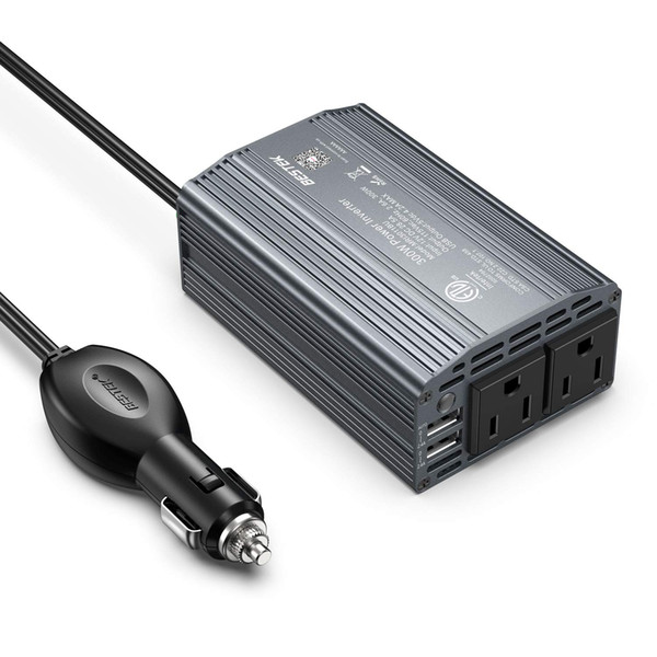 BESTEK 300W Power Inverter DC 12V to 110V AC Car Inverter with 3.1A Dual USB Car Adapter--Grey color