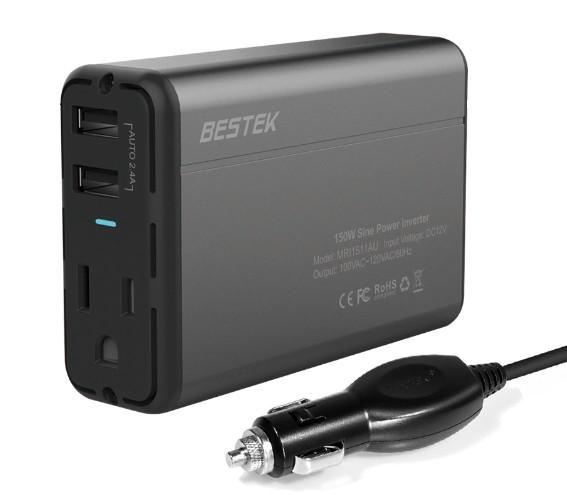 BESTEK MRI1511AU-GY Gray 150W Power Inverter DC 12V to 110V AC Converter 4.2A Dual USB Car Adapter, Thinner Design with ETL Listed