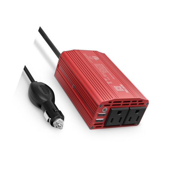 BESTEK 300W Power Inverter DC 12V to 110V AC Car Inverter with 3.1A Dual USB Car Adapter Red color