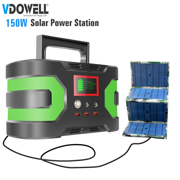 150W 220/110V Portable energy storage box Inverter Generator with Lithium battery with DC/AC/USB output for home,outdoor+60W solar panel